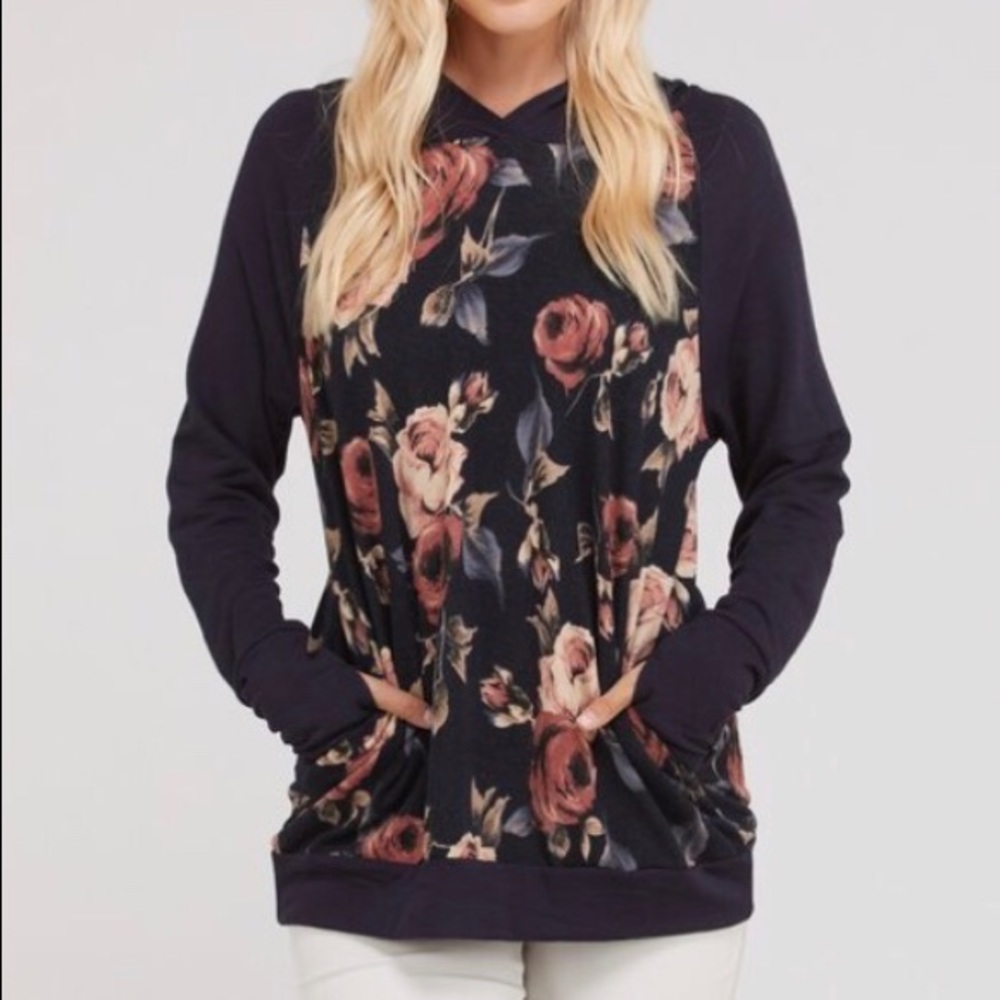 SOLD OUT!!! Navy and Floral Hoodie